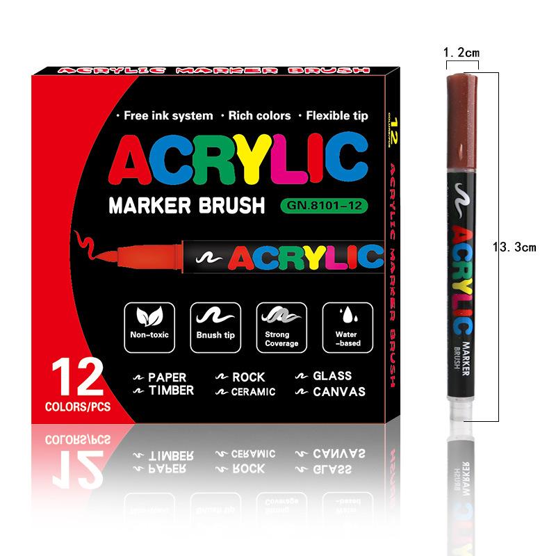 8101 Akrylové popisovače s měkkým hrotem - 12/24 barev pro studentské umění, DIY a graffiti projekty