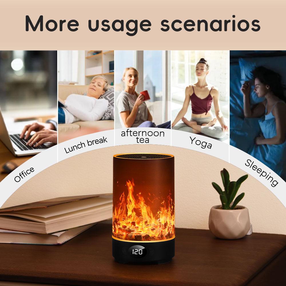 USB RGB Flame Aroma Diffuser: Silent Timer, Large Mist Volume, Essential Oil Fragrance, Perfect for Home Use.
