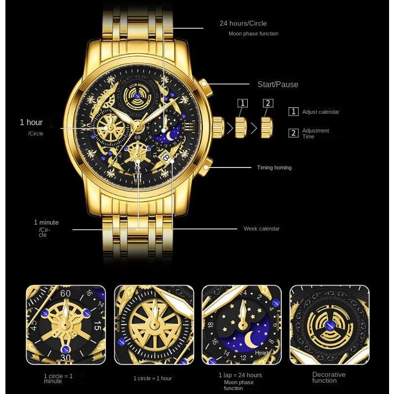 WWOOR Skeleton Watch Trendy Business Men's Watches Waterproof Fashion Quartz Men's Watches