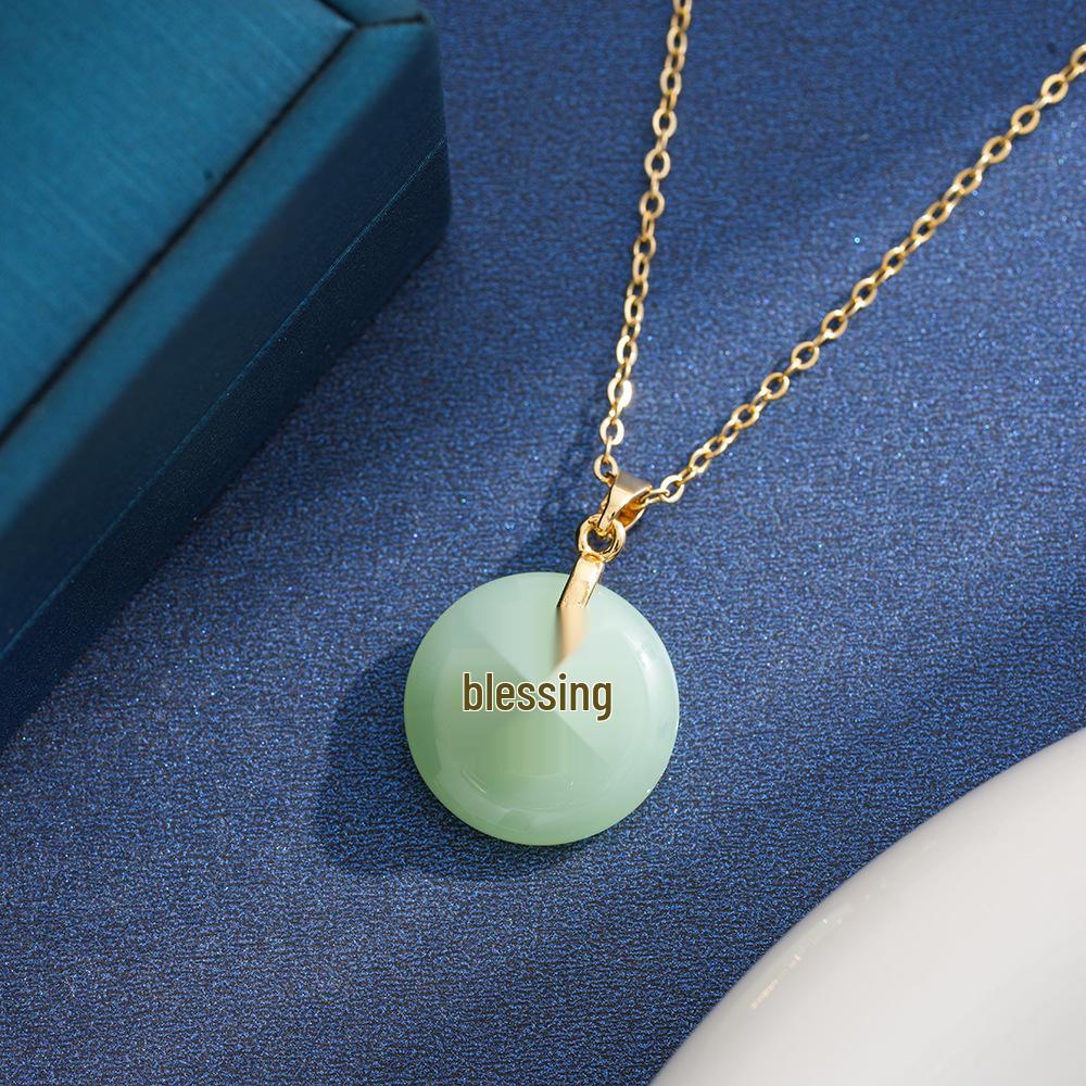 Women s Fashion Titanium Steel Necklace with Hetian Jade Pendant