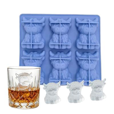 Mini Highland Cow Ice Cube Mold Food-Grade Flexible Silicone Ice Tray Easy Demolding Reusable 3D Cow Shaped Ice Cube Maker for Whiskey Cocktails