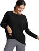 CRZ YOGA Long Sleeve Pima Cotton with Boat Loose Casual Yoga Size Women's T-Shirt Neck, Basic, Fit, Top, Black, M, Spring/Autumn