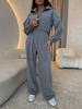 European and American Autumn and Winter Women's New Fashion Long-sleeved Jumpsuit Women's Casual Semi-open Elastic Waist Jumpsuit