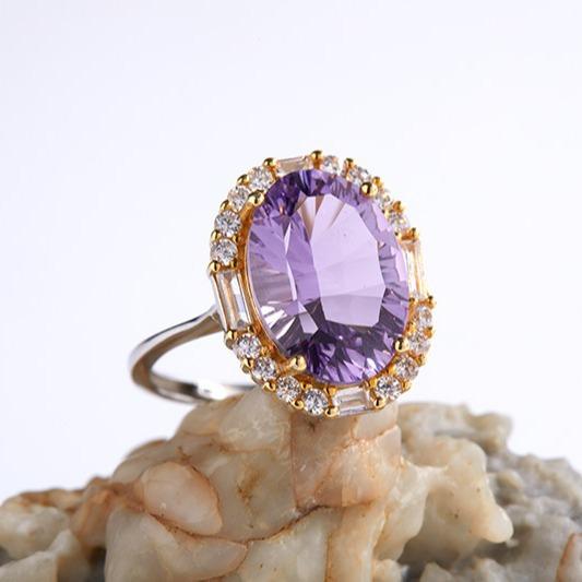 Anello Tesoro di Colore Artigianato Italiano Argento Sterling S925 Ametista Naturale Citrino Anello di Lusso Moda da Donna