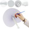 Round Shaped DIY Painting Fan with Plastic Handle Folded Fan Blank Paper Fan for Home Dancing Party Wedding Decoration