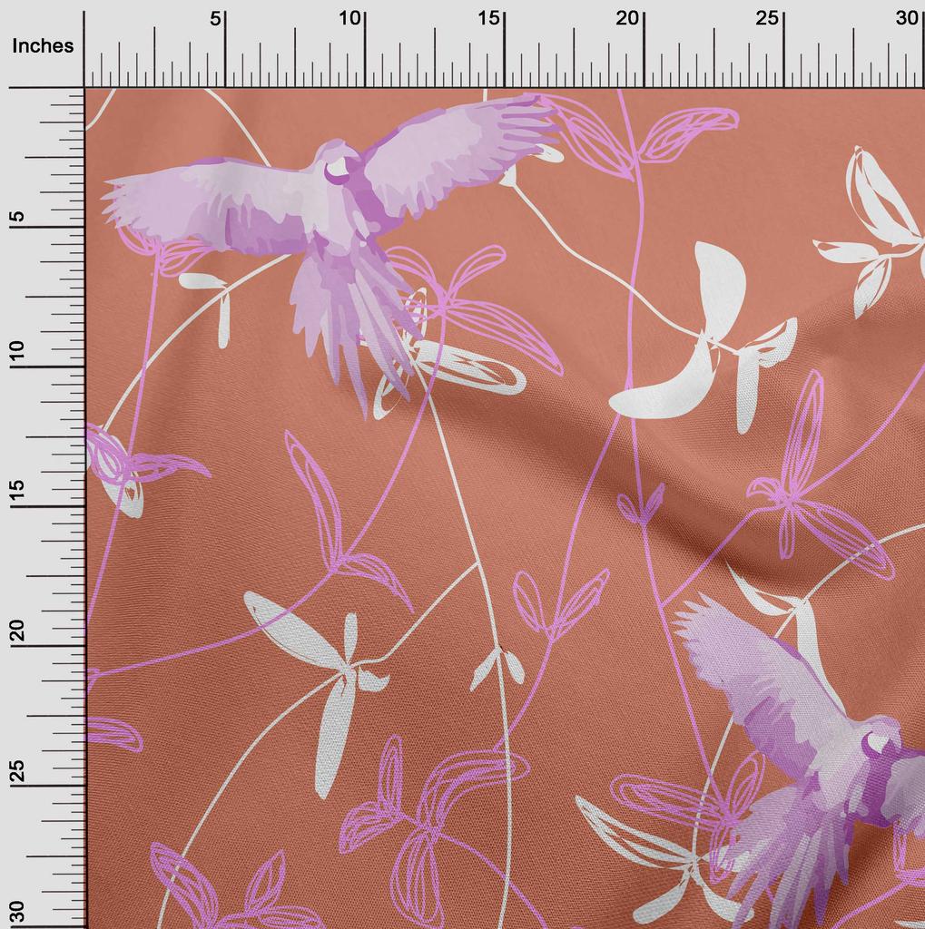 oneOone Cotton Flex Dark Rose Brown Fabric Tropical Parrot With Leaves Diy Clothing Quilting Fabric Print Fabric By Yard 40 Inch