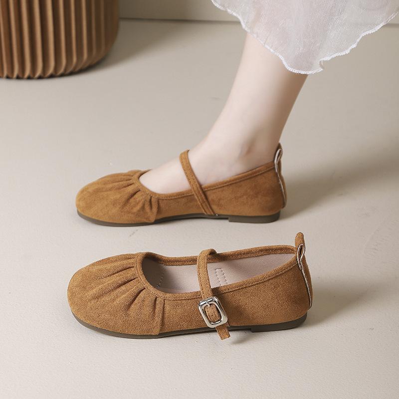 Туфли-лодочки на плоской подошве с плиссировкой с круглым носком французские женские обувь для бабушек обувь с отягощением весна 2025 43 коричневый 2909₽