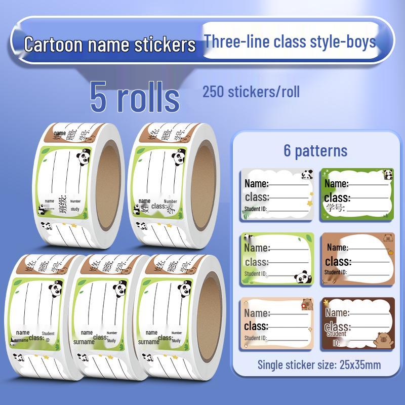 250 Tear-Resistant Cartoon Name Stickers for Kindergarten & First Grade Students