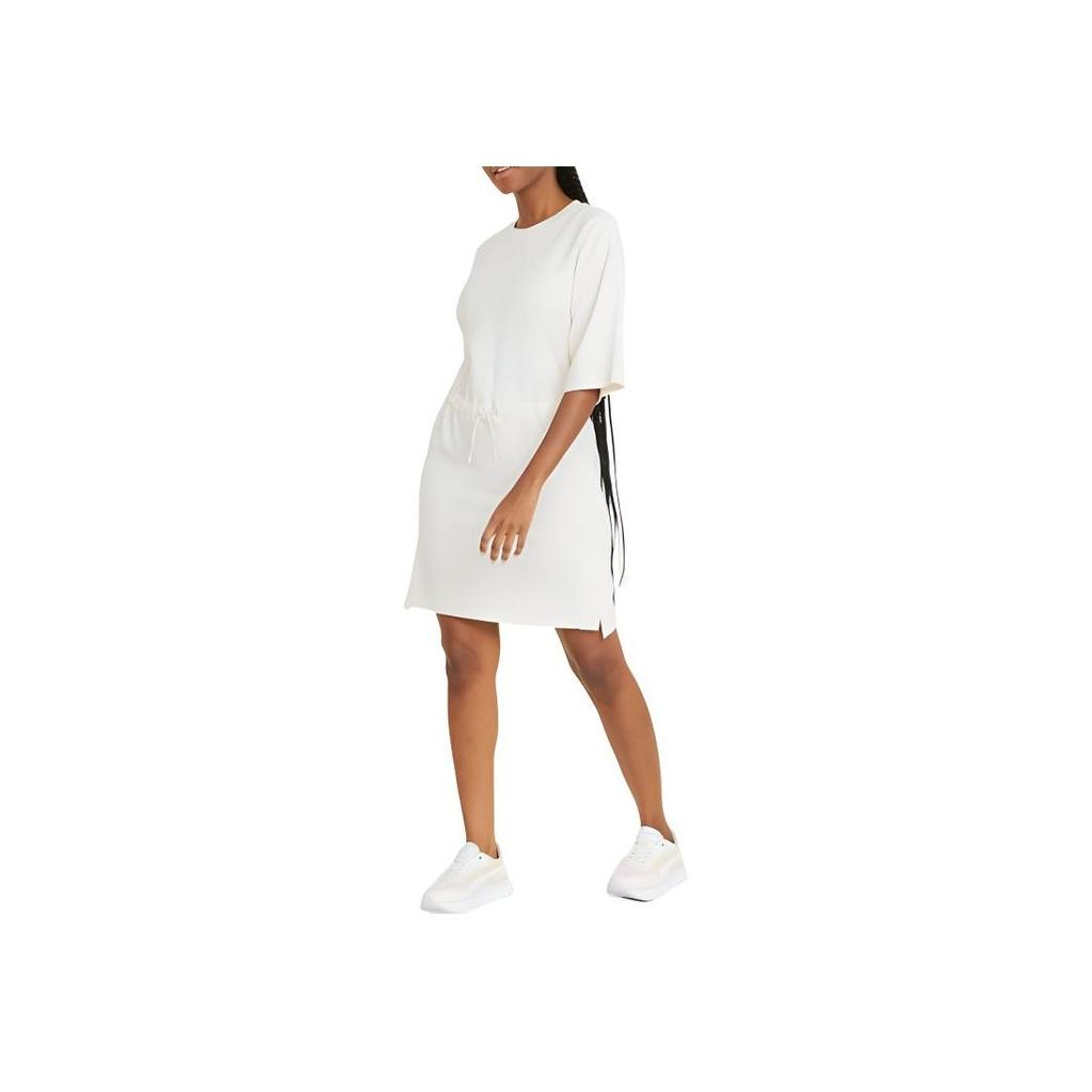 Puma Solid Color Logo Embroidered Round Neck Pullover Short Sleeve Dress Women dresses Beige 670955-99