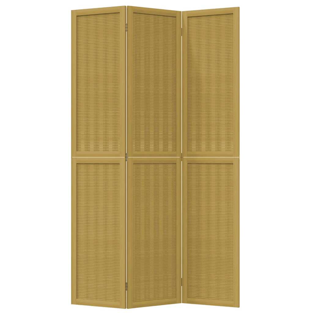 3 Piece Room Divider In Brown Solid Paulownia Wood