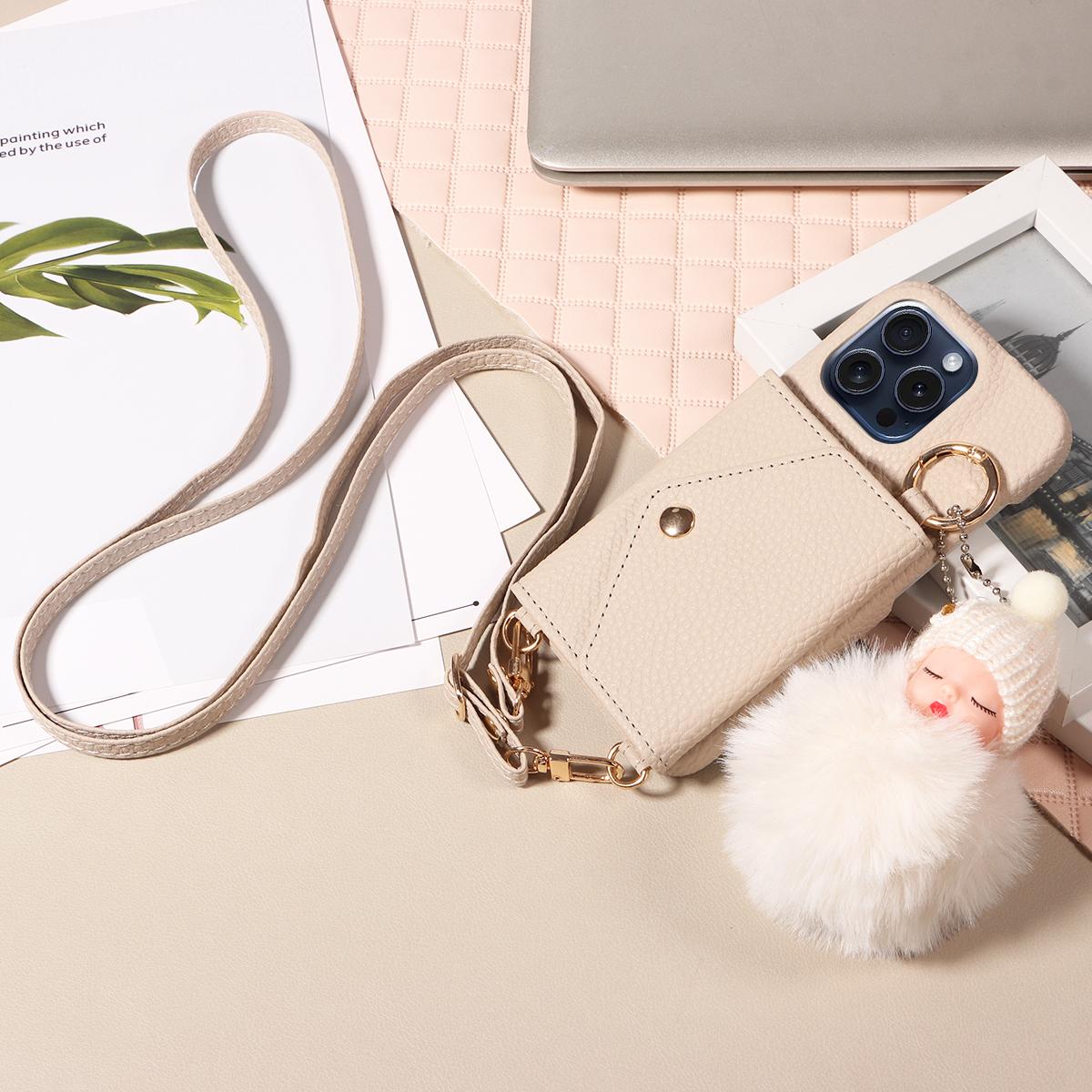 

Модная женская сумка через плечо с чехлом для телефона Sleep Doll для iPhone16 15 14 13 12 11 из искусственной кожи с зеркалом, держателем для карточек iPhone 13