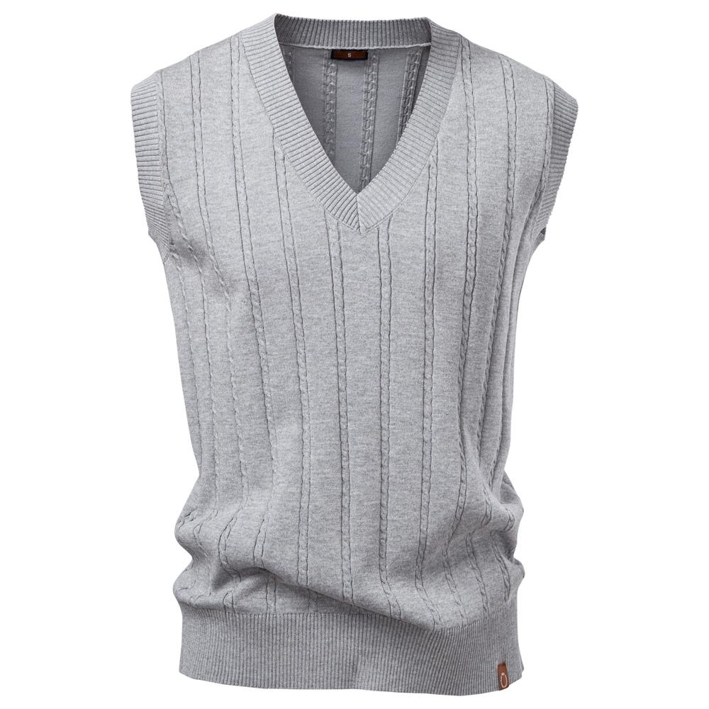 AIOPESON New Men Solid Color V Neck Knitted Sweater Vest Warm Sweater for Men