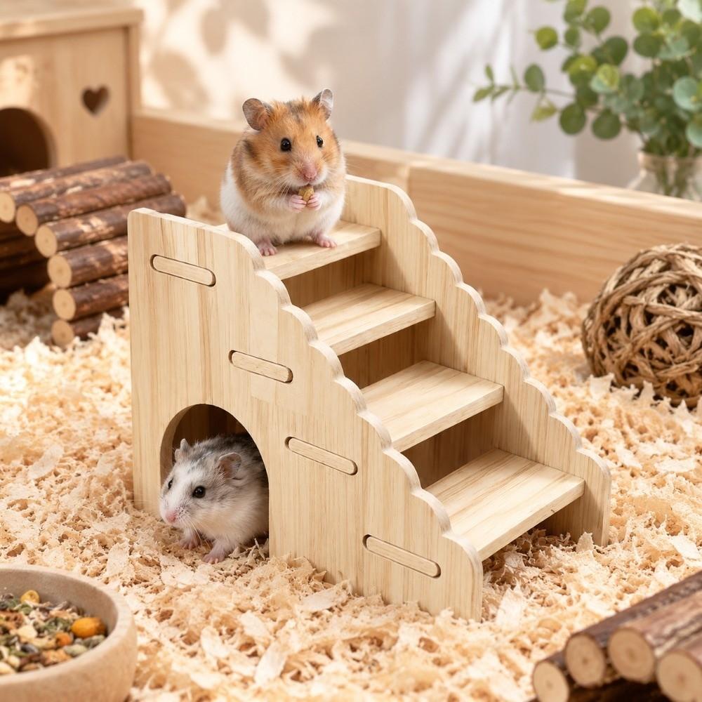 Chew-Proof Hamster Hideout House Wooden Small Pet Shelter Exercise Hamster Climbing Ladder Gerbil