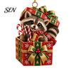 Small Animal Gift Tags for Christmas Forest Ornament, 2D Flat Acrylic Fox Reindeer Squirrel Raccoon in Tree Decoration Set Box Hanging Xmas