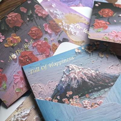 1set/8pcs Oil Painting Style Greeting Cards, Birthdays, Weddings, Parties, Thanksgiving, Valentine's Day, and Other Holidays Are Available,