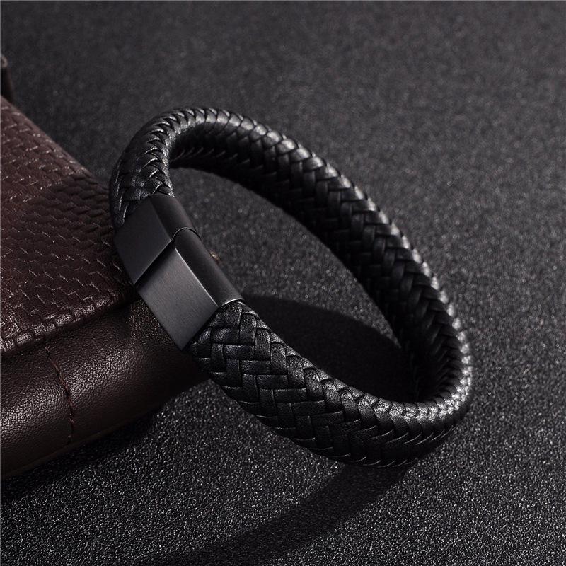 Herren Armband aus Leder mit magnetischem Verschluss, Vintage, minimalistisch, geflochtenes Netz