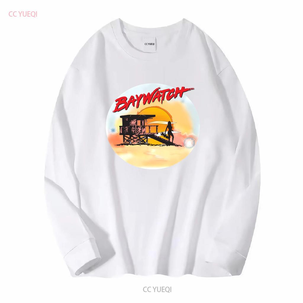 Baywatch Airbrush White Adult T Shirt Vintage Washed Top For Everyday Wear Stretched Stylish Casual Unisex Slightly