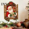 Self Adhesive Glass Stickers 3D Santa Claus Christmas Wall Sticker, Vintage Through Wooden Window Decal, Seasonal Home Decorations Removable Peel And