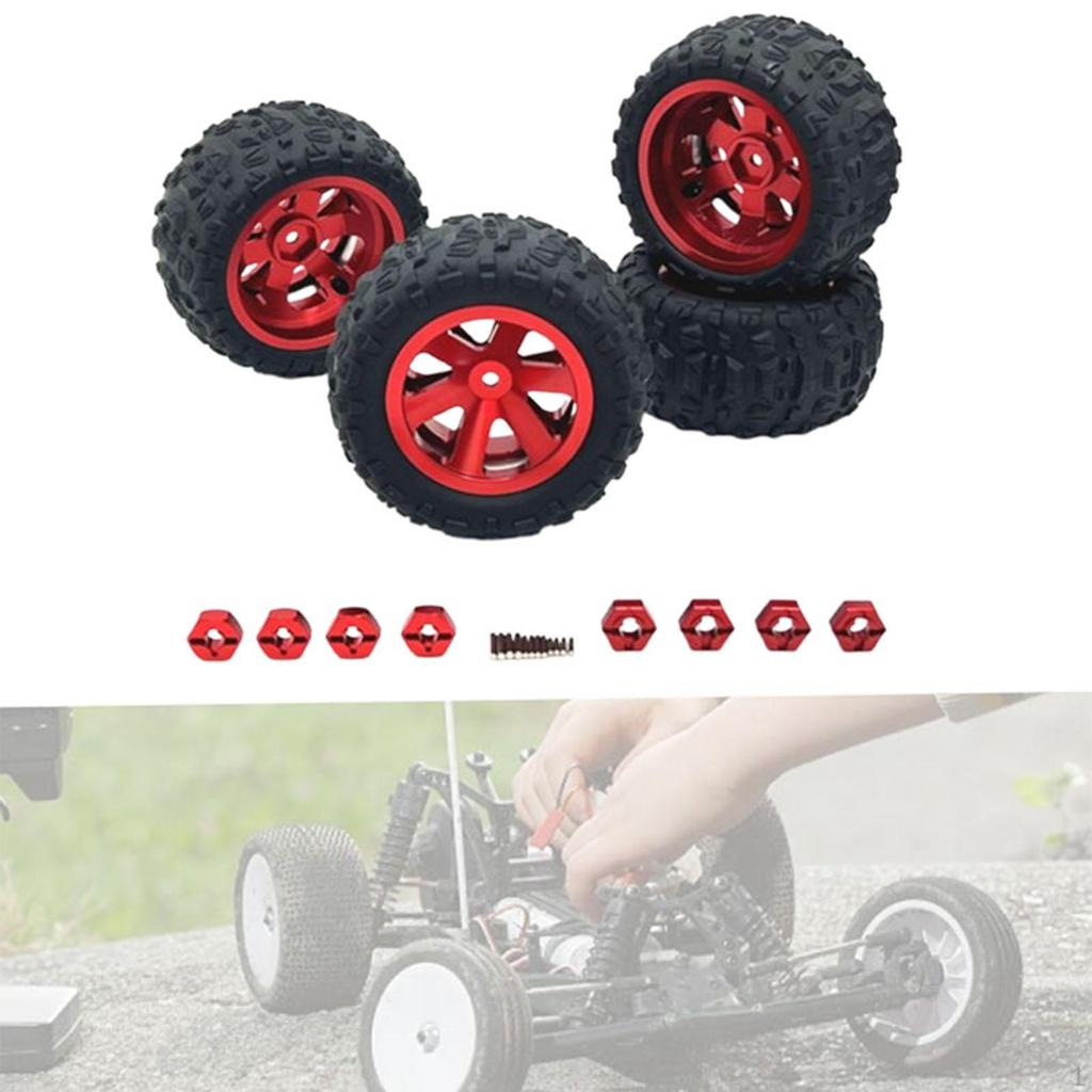 4 Pieces RC Car Tires Parts Metal Rims Rubber Replacement for 16207 16209 H6V3 14302 1:12 1:14