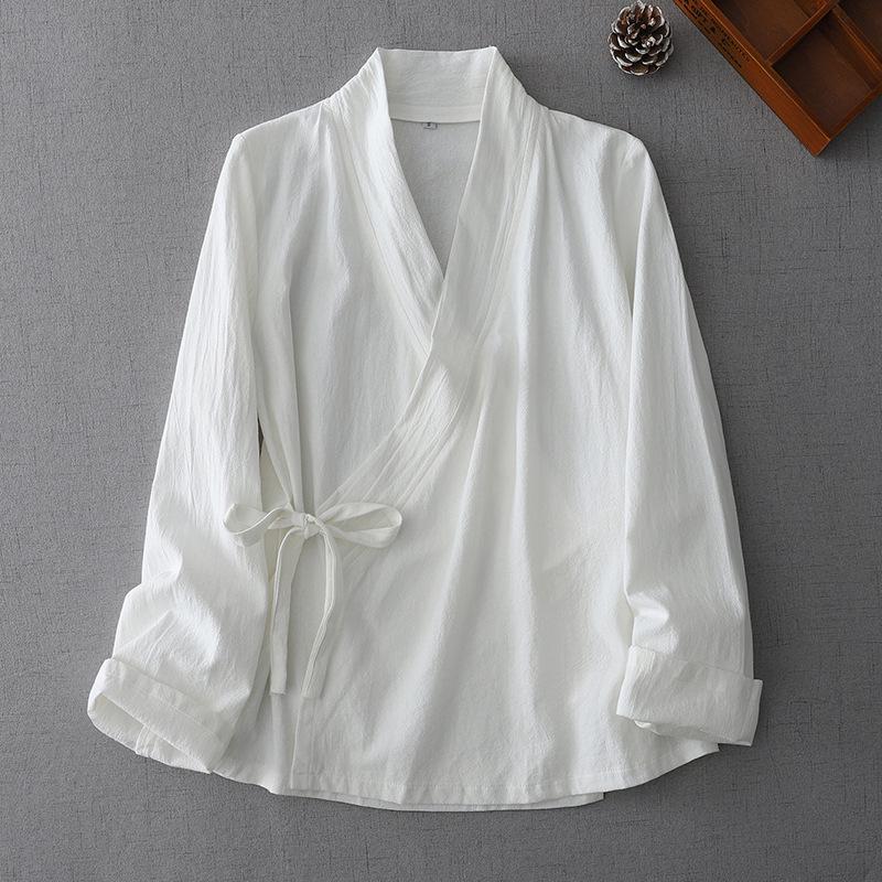 

Enhanced Chinese Hanfu Long Sleeve Shirt: Autumn/Spring Zen Workwear for Women s Tea Ceremony M