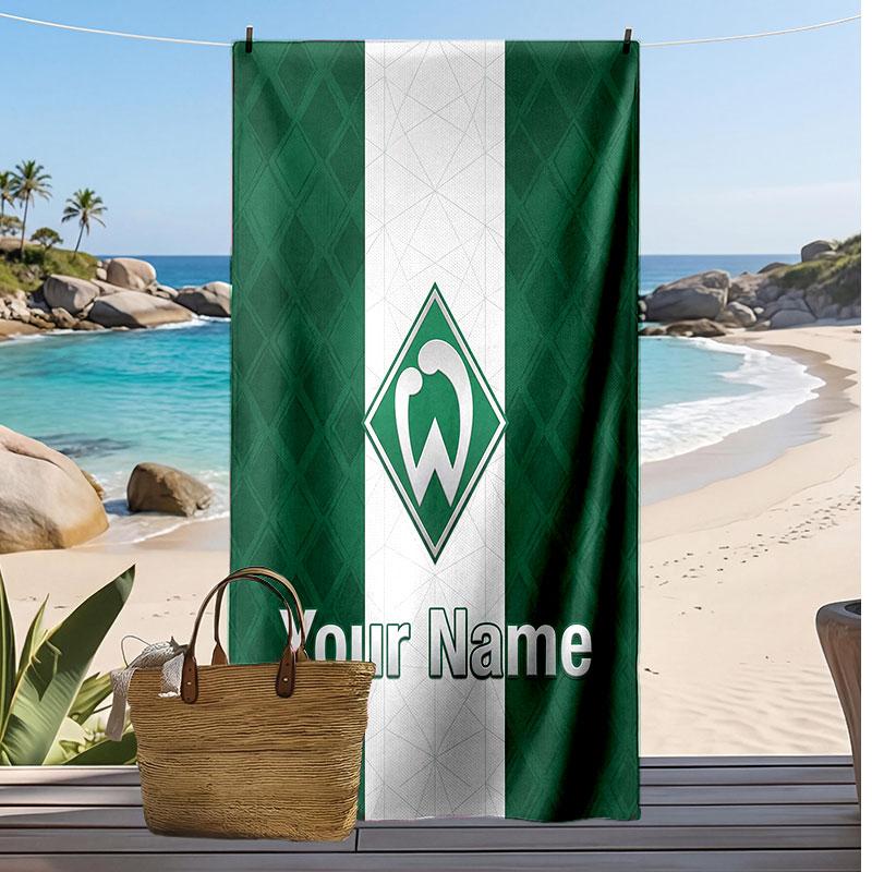 Telo Mare Personalizzato Stampato Werder Bremen FC Logo Calcio Supporto Nome Testo Personalizzato Asciugamano Assorbente Per Sport Viaggio Regalo Speciale