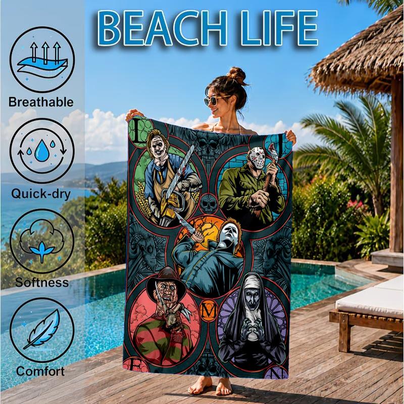 Horror Movie Characters Beach Towel, Microfiber Beach Towel, Perfect For Pool, Beach, Travel, Home Decor Beach Party Fan gifts
