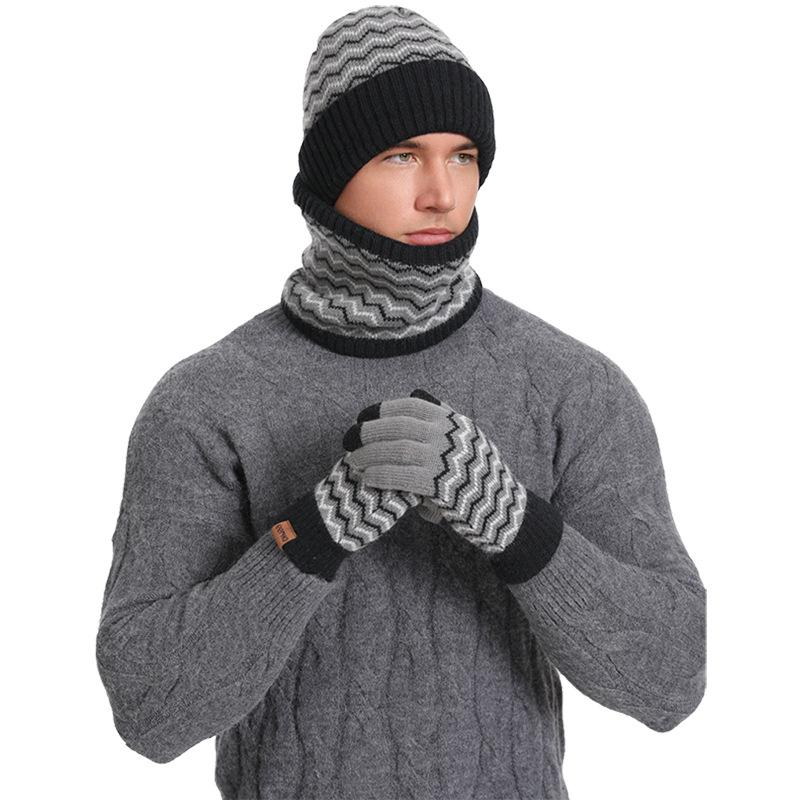

Men, Winter Warm Neck Cover, Cold Resistant Knitted Hat, Scarf Set, Winter Hat, Scarf, Gloves, Three Piece Set Design, Beautiful чорний
