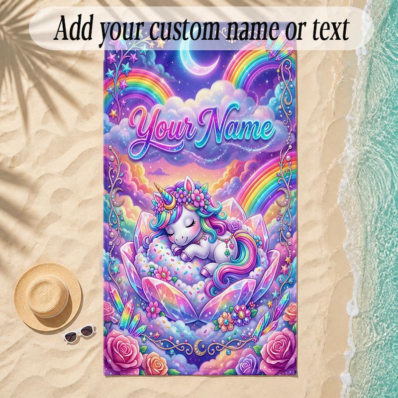 Unicorn Theme Soft Beach Towel Personalized Custom Name Text Towel Portable for Beach Pool Travel