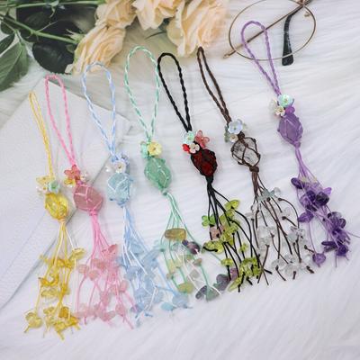 Handmade Natural Crystal Stone Tassel Pendant Wire Wrapped Flower Charm Hanging Ornament Phone Strap Bag Keychain