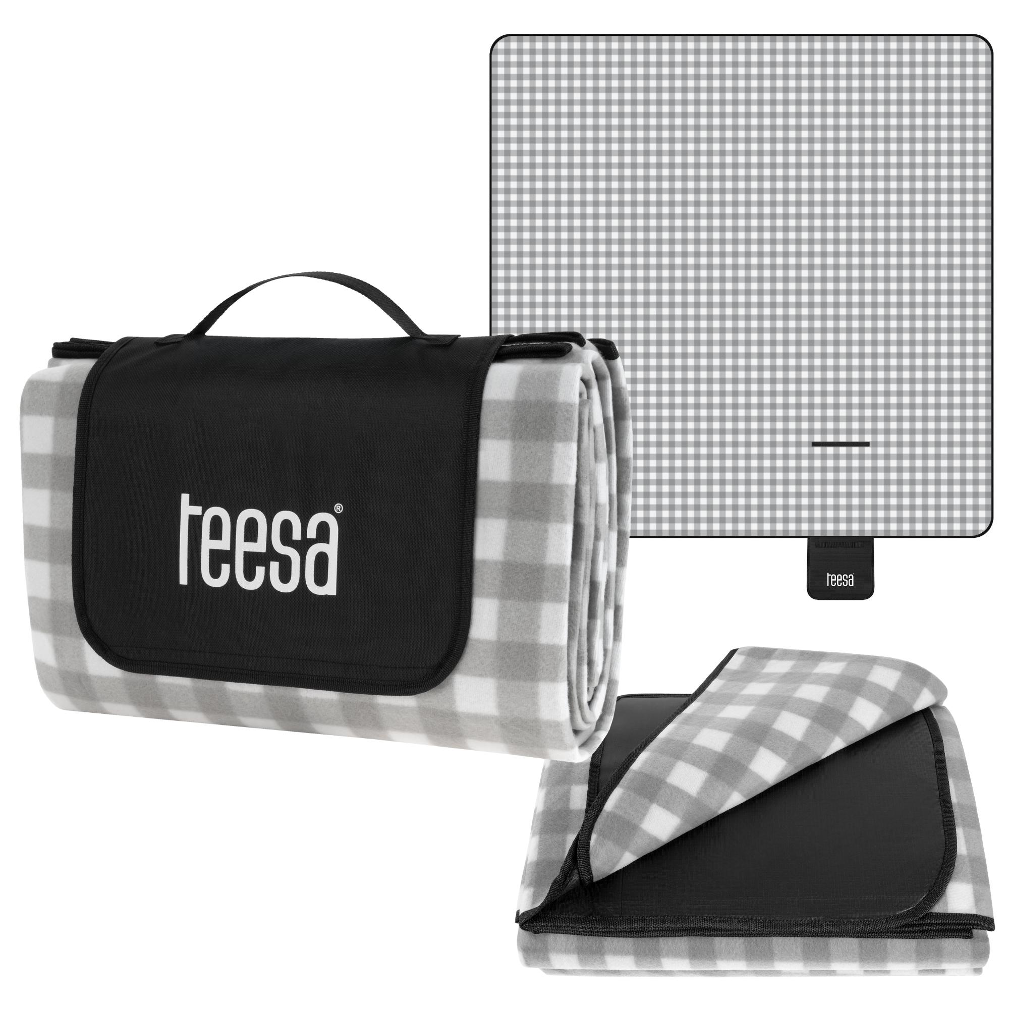 TEESA insulated picnic mat blanket 200x200 cm - gray checkered
