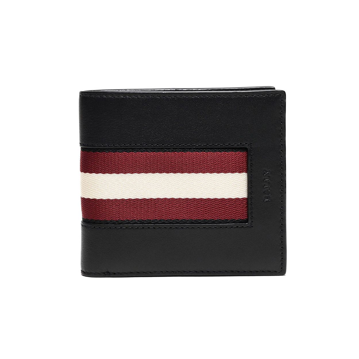 Bally Red And White Striped Short Leather Wallet Men Wallet Black BRASAI-HP-100 Basic Set (Bag+Dust Bag)