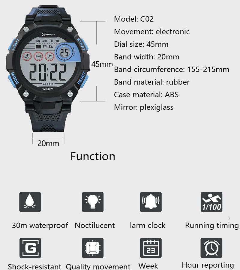 C02 Children's Electronic Watches Kids Boys' Student Sports Waterproof LED Alarm Clock Calendar Men's Digit Smart Watch