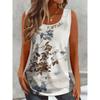 Fashion Women's V-Neck Sleeveless Short Sleeve 2D Flower Color Printing Flower Sleeveless Short Sleeve V-Neck Sleeveless T-Shirt