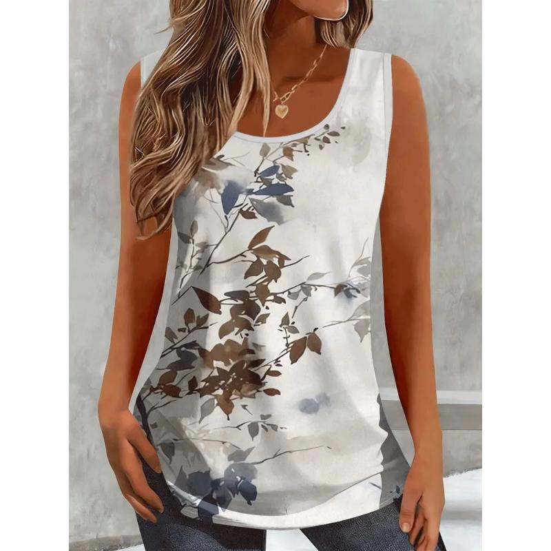 Fashion Women's V-Neck Sleeveless Short Sleeve 2D Flower Color Printing Flower Sleeveless Short Sleeve V-Neck Sleeveless T-Shirt