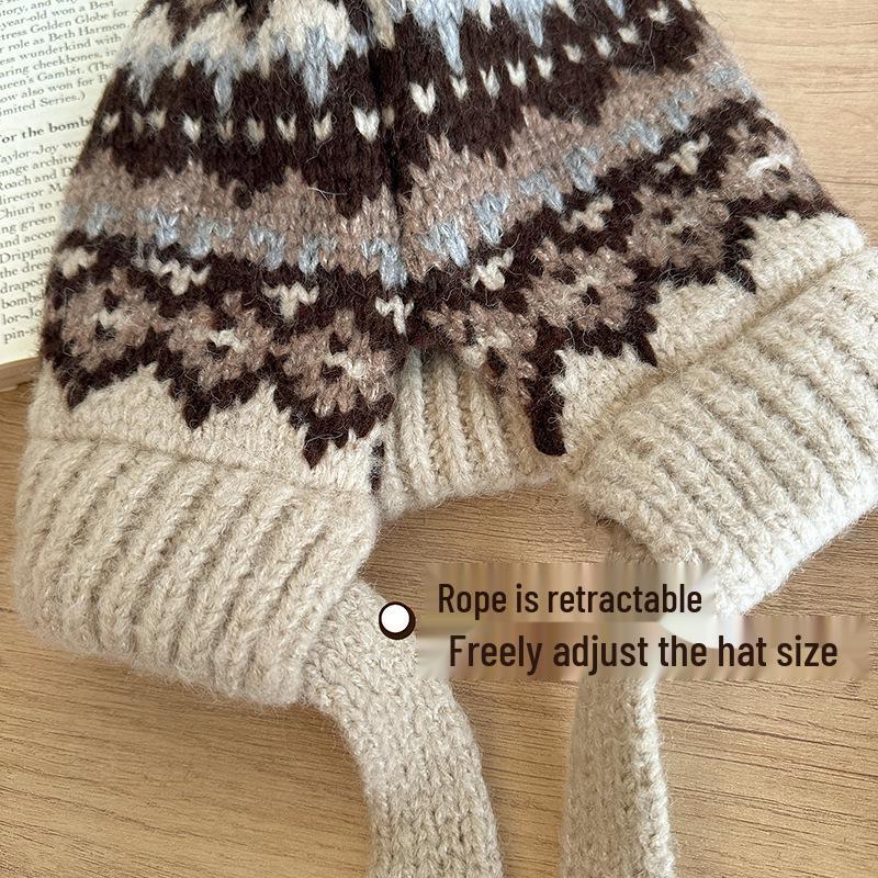Luochi Fair Isle Knit Hat – Stylish, Adjustable, Warm Wool Hat for Autumn & Winter