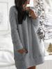 Women's Velvet Sleeping Dress - Comfortable Winter Home Robe with Pocket, Round Neck Solid Color Machine Washable Casual Wear, Soft Knitted Indoor