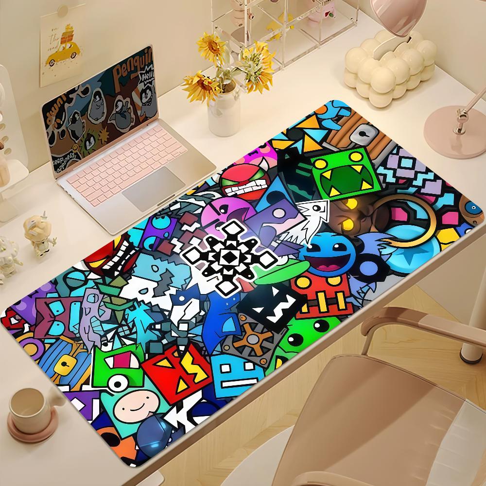 Geometry Dash Game Large Mousepad Nonslip Rubber Base Desk Decor Smooth Gaming Keyboard Mat For Laptop Student Office
