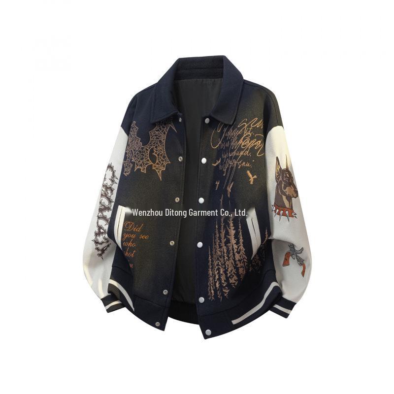 

Men s Wide-Sleeve Embroidered Baseball Jacket: Autumn 2025 Casual Lapel Outerwear for Couples Large