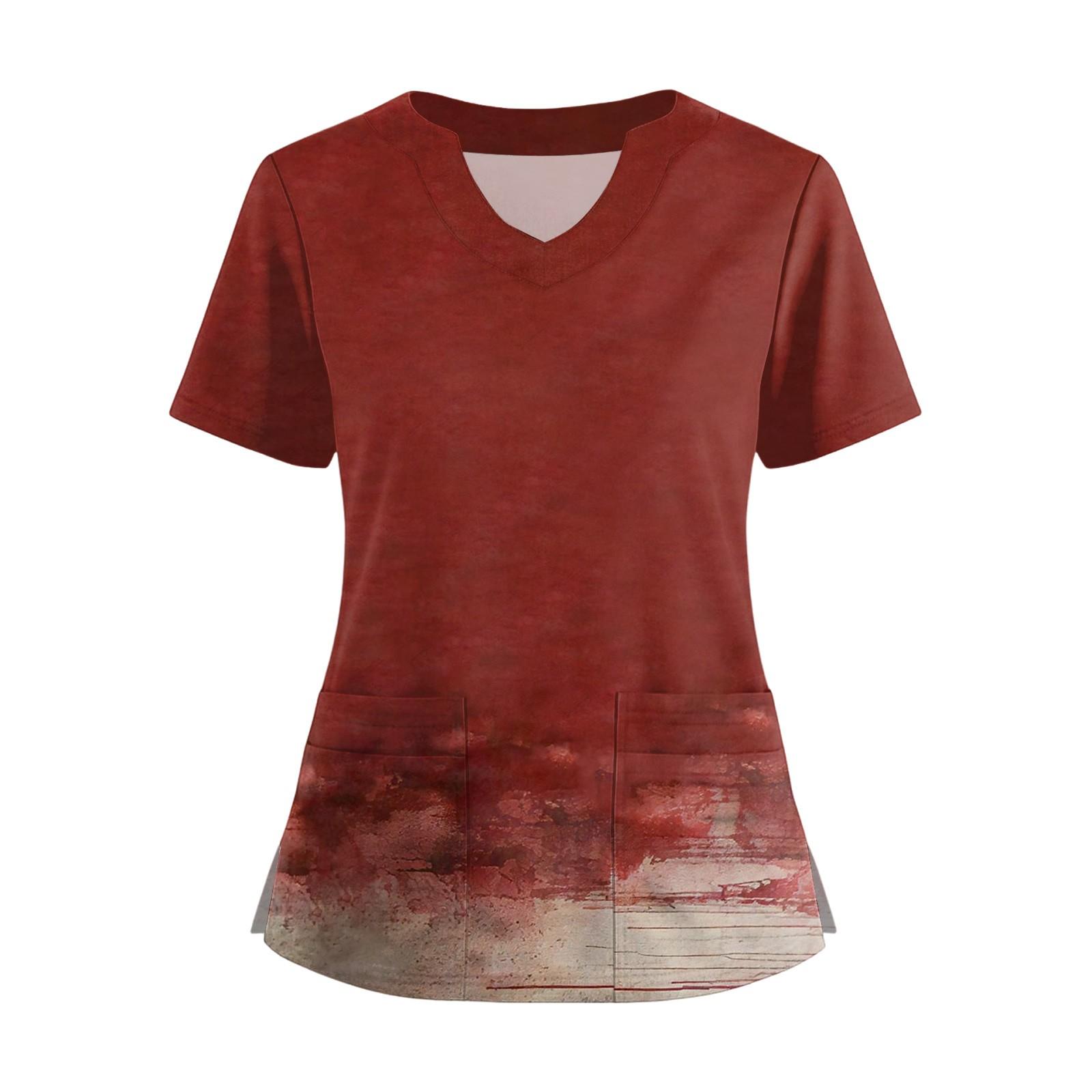 

Женская футболка с коротким рукавом, однотонная, с V-образным вырезом, на пуговицах сбоку, с разрезом XXXXXL красный