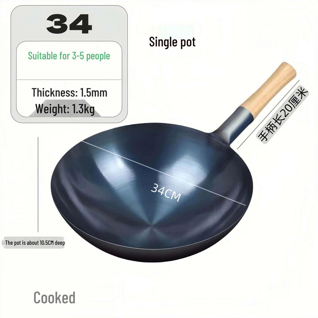 Zhangqiu Non-stick Cast Iron Wok with Large Ladle for Home & Restaurant Use - Suitable for Gas Stoves