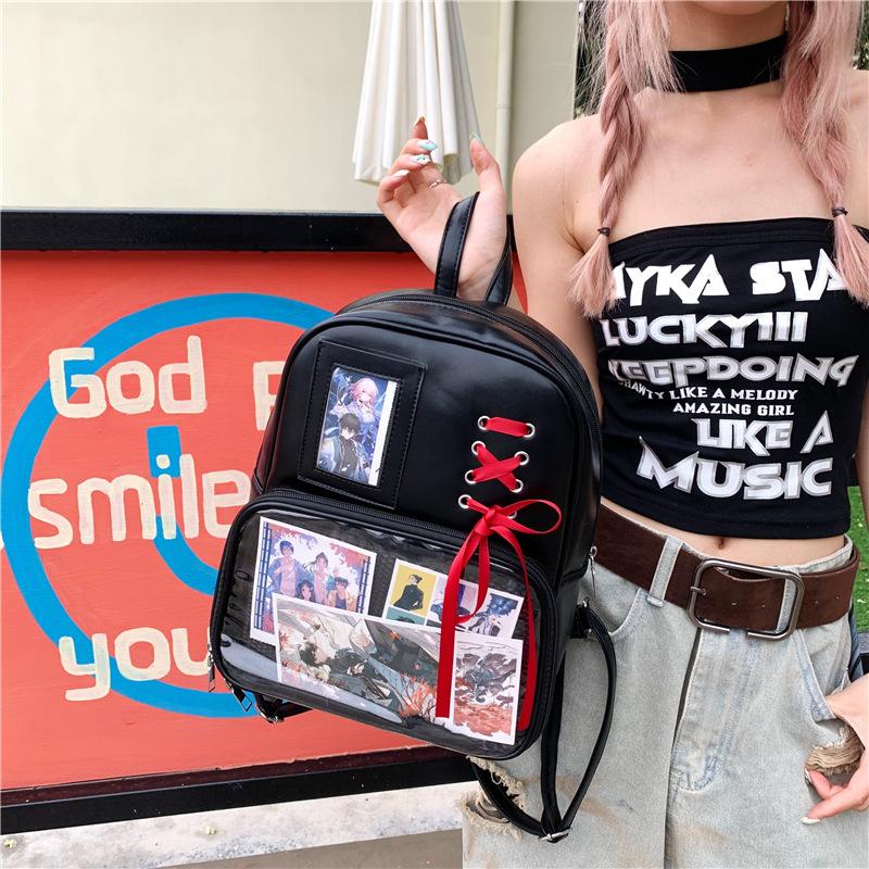 Schoolbag1011 New Backpack Female Transparent Backpack Large Capacity College Backpack Pu Backpack Pain Bag Bar Pain Bag
