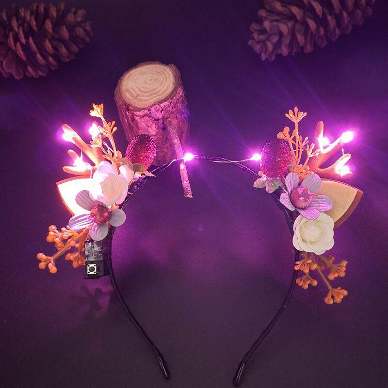 Luminous Reindeer Berry Antler Headband with Cat Ears - Christmas Accessory