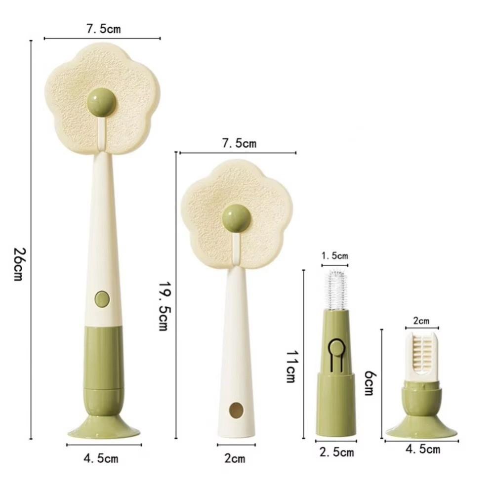 Suction Cup Base Three-in-One Cleaning Brush Removable Long Handle Mug Cleaning Scrubber Multifunctional Washer