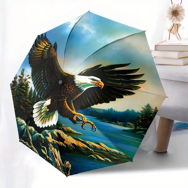 Eagle, Nature Automatic folding umbrella  simple eight rib design, bright color pattern, durable iron frame, ideal for travel and outdoor, b