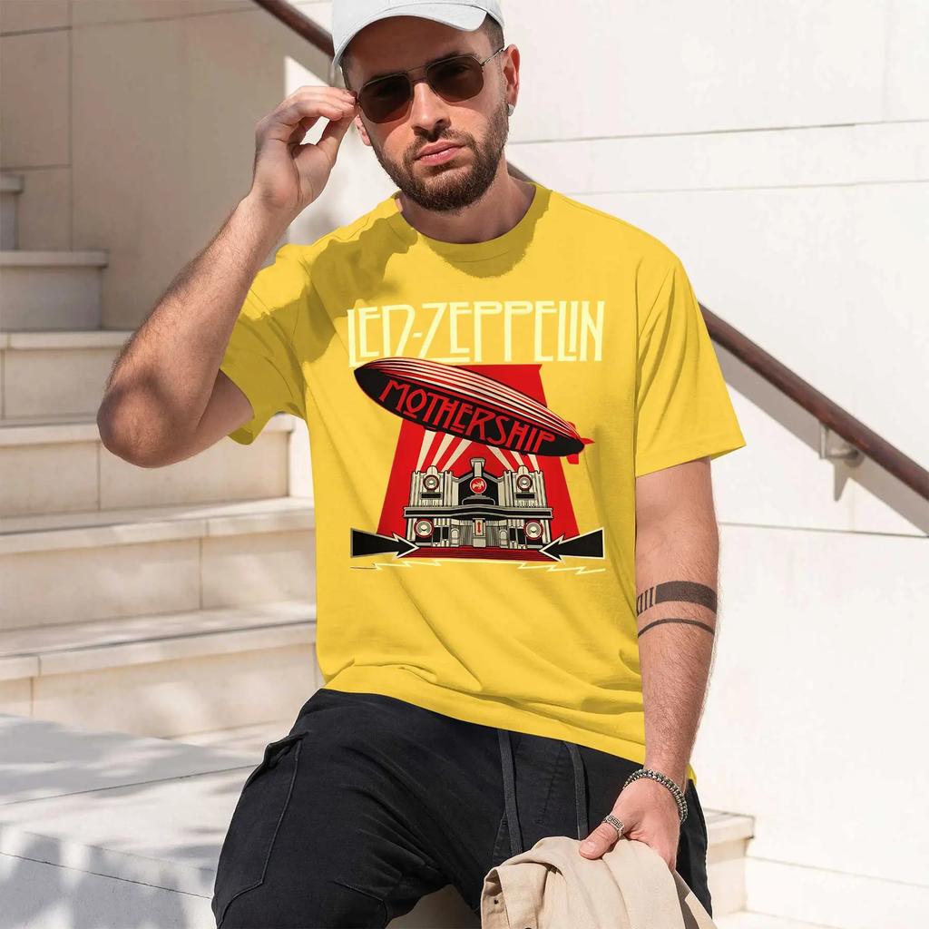 Led Zeppelin 2026 New Fashion Heavyweight Hot Selling Retro Printed Pattern Fun Round Neck Tshirt For Daily Comfort