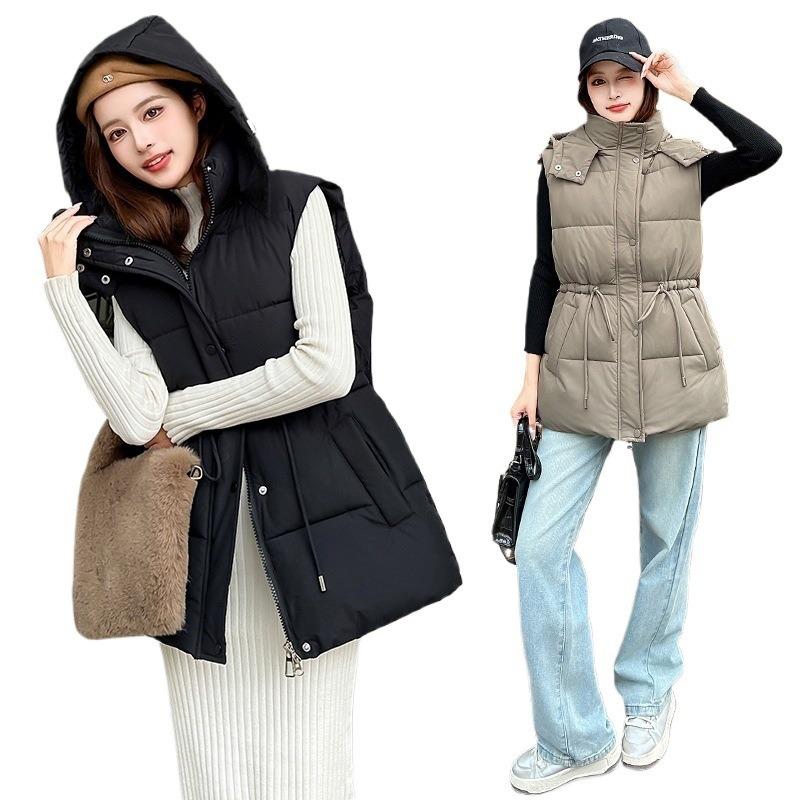 Cotton Vest Women's Autumn and Winter New Down Cotton Vest Waist Thin Hooded Vest Cotton Vest