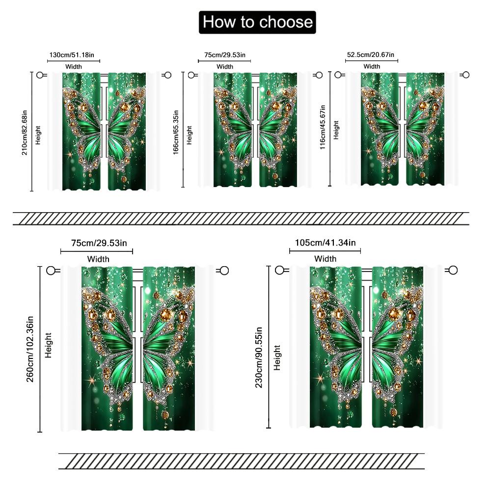2pc,Curtains  Diamond Pearl Butterfly Machine Washable Fabric,Without Electricity Festive Holiday Suitable for Classroom