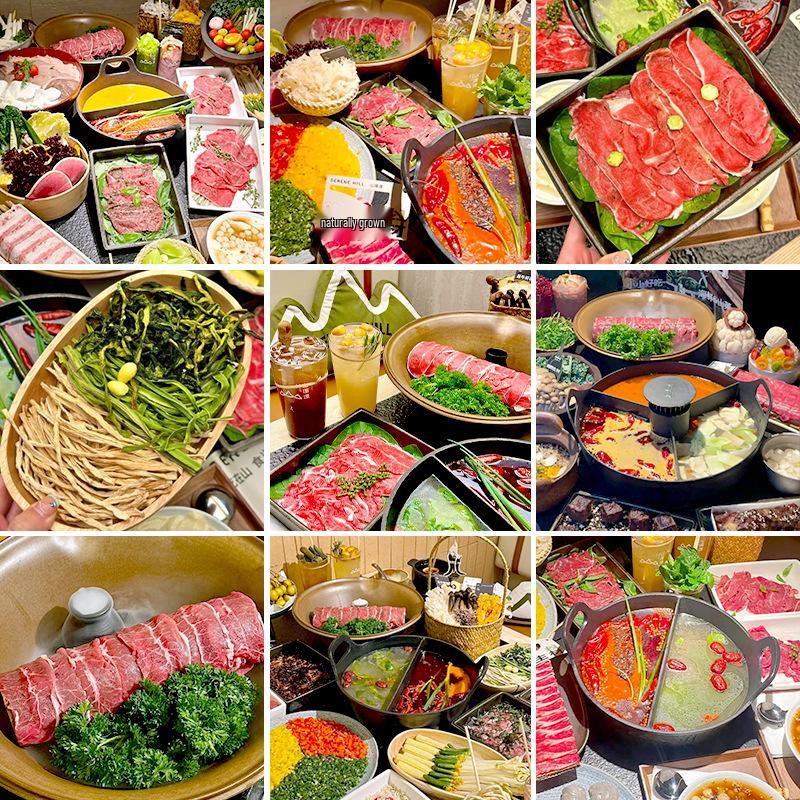 Melamine Plate for Gourmet Hot Pot, Barbecue & Shrimp: Mountain & Field Design
