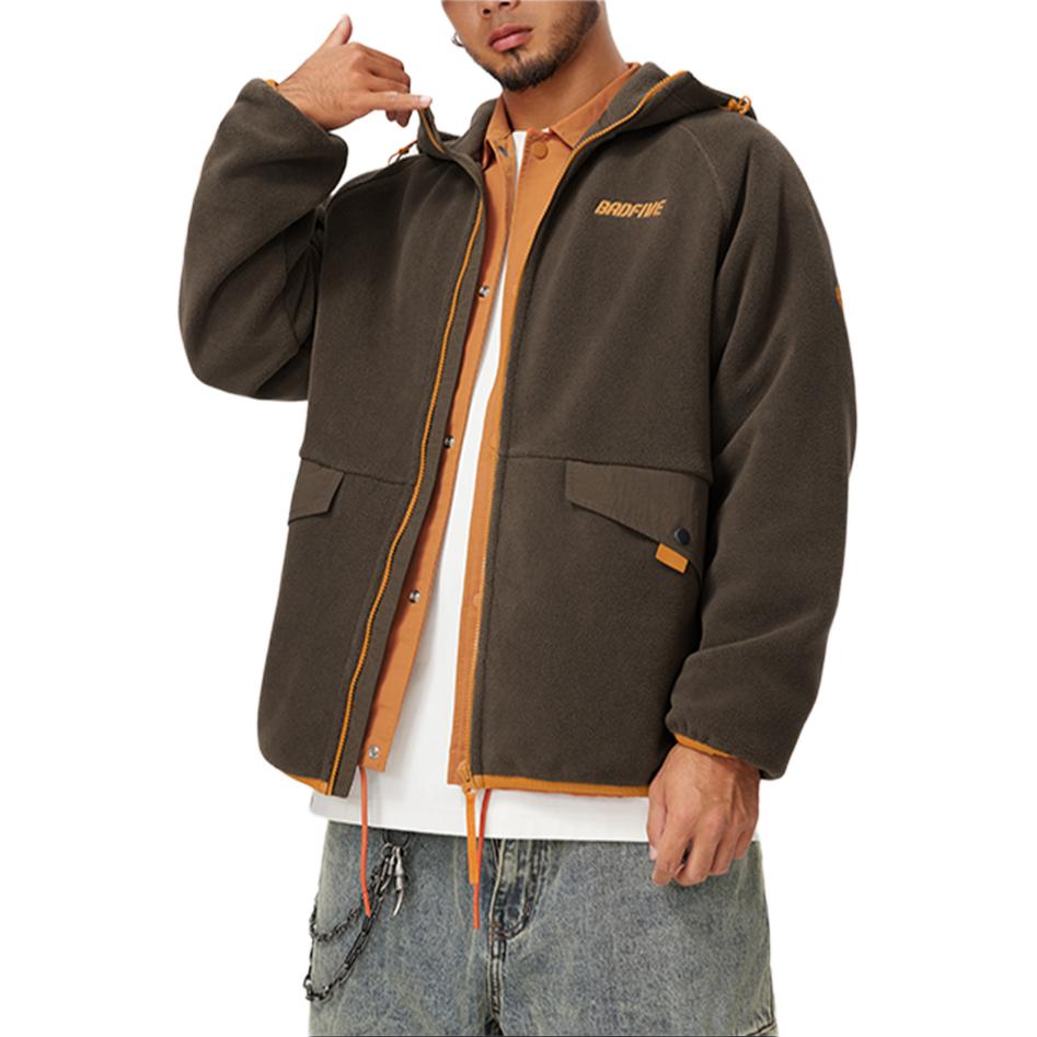 Li Ning Badfive Comfortable Casual Hooded Zipper Fleece Loose Simple Jacket Men Jackets Slate-Brown AFDU499-3
