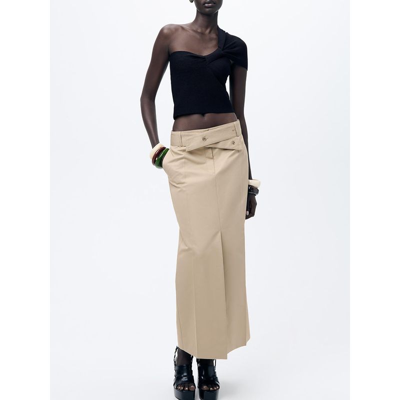 Za2025 Spring New Women's Clothing Elastic Slim Fit Slimming Asymmetric Shoulder Strap Knitting Rib Tops 9598100